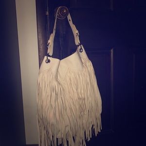 NWOT large white tassel purse with studs